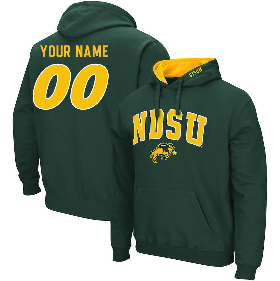 Custom North Dakota State Bison Name And Number College Hoodie-Green - Click Image to Close